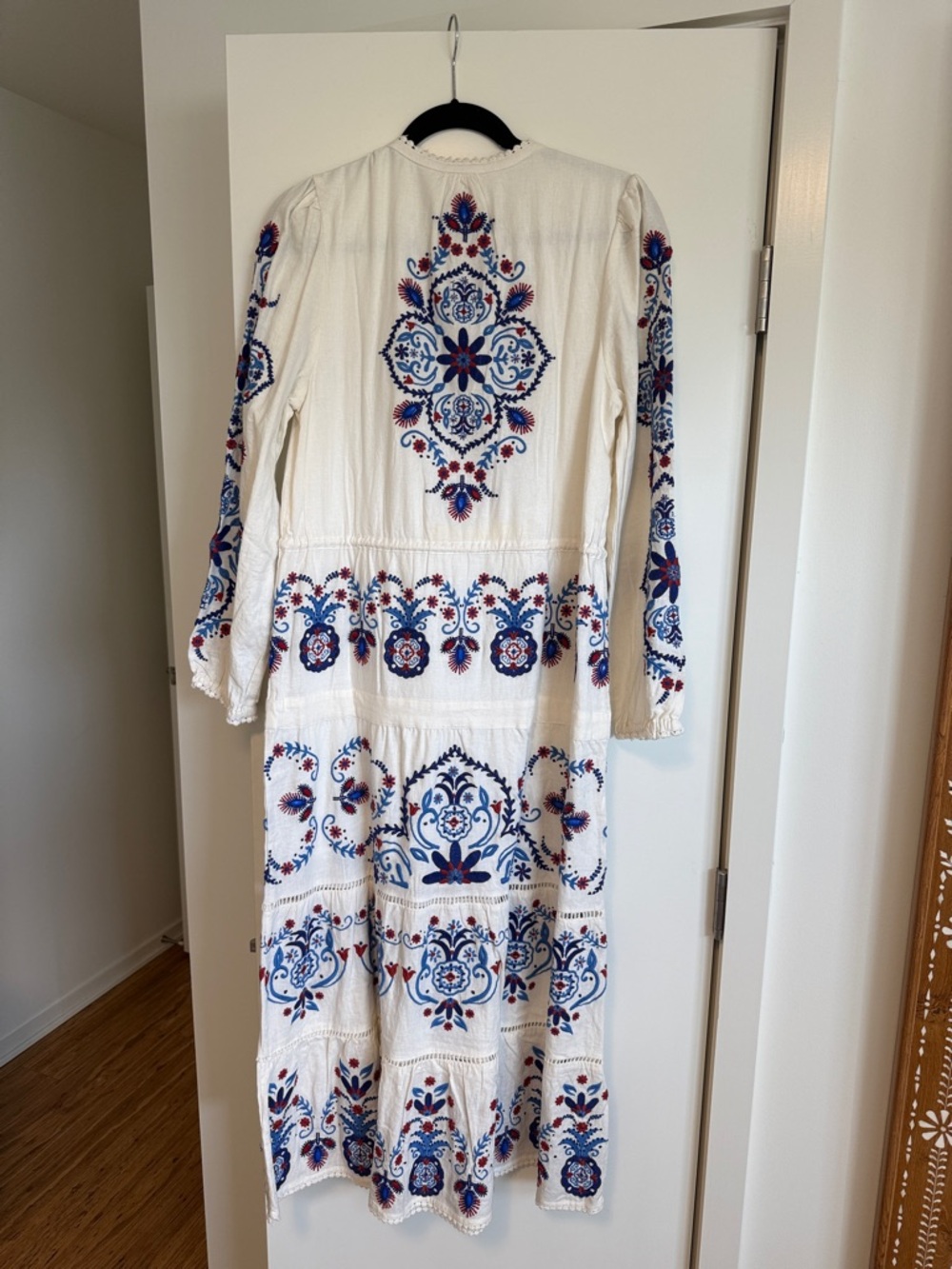 Farm Rio Off-White Navy Embroidered Midi Dress - Picture 3 of 6